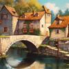 Diamond Painting - Brug in mediterraan dorp voorbeeldafbeelding van het volledige ontwerp