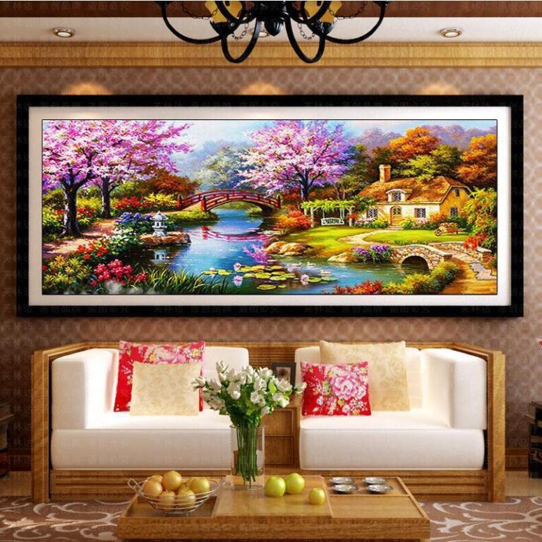 Diamond Painting Brug Naar Huisje Groot Formaat voorbeeldafbeelding van het volledige ontwerp