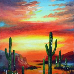 Diamond Painting Cactus In Zonsondergang voorbeeldafbeelding van het volledige ontwerp