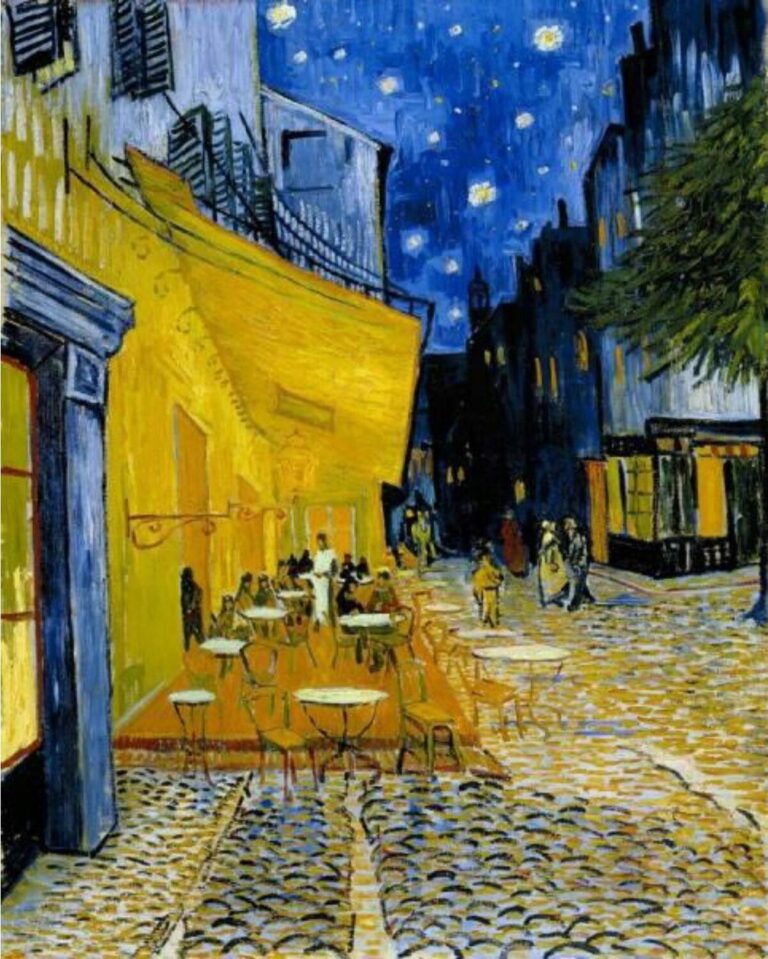Diamond Painting Caféterras bij Nacht van Vincent Gogh voorbeeldafbeelding van het volledige ontwerp