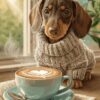 Diamond Painting Cappuccino-teckel voorbeeldafbeelding van het volledige ontwerp