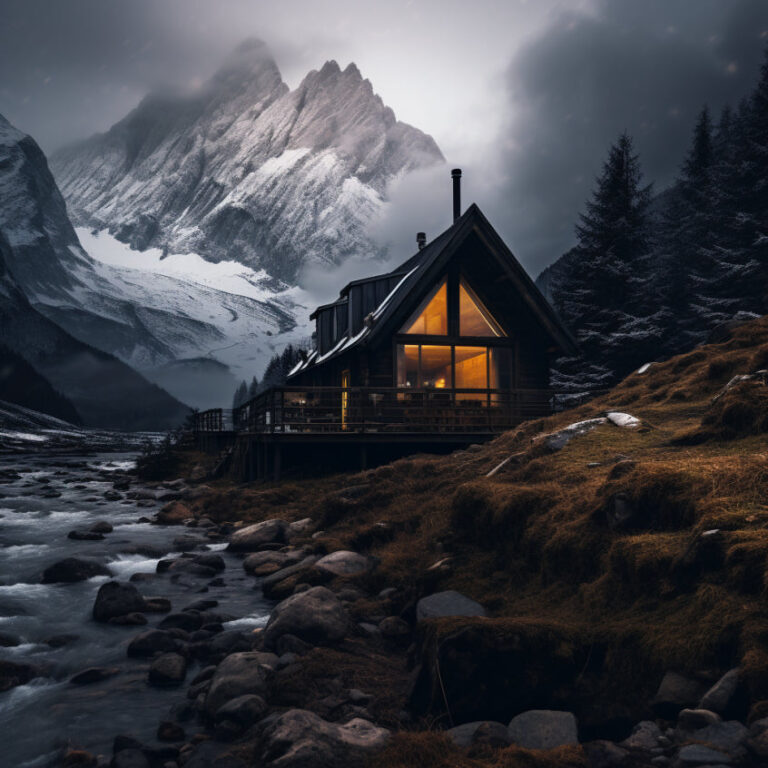 Diamond Painting Chalet in de Alpen voorbeeldafbeelding van het volledige ontwerp