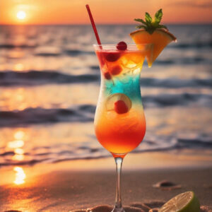 Diamond Painting Cocktail bij zonsondergang voorbeeldafbeelding van het volledige ontwerp