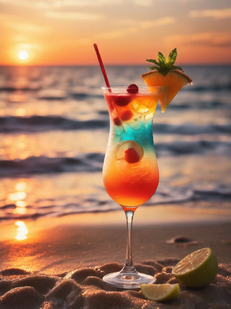 Diamond Painting Cocktail bij zonsondergang voorbeeldafbeelding van het volledige ontwerp
