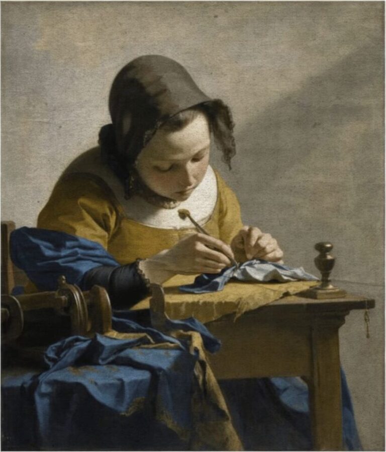 Diamond Painting De Kantwerkster voorbeeldafbeelding van het volledige ontwerp