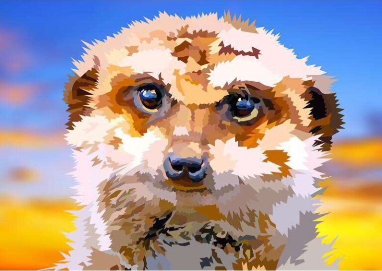 Diamond Painting De Nieuwsgierige Meerkat Elvira Clement voorbeeldafbeelding van het volledige ontwerp