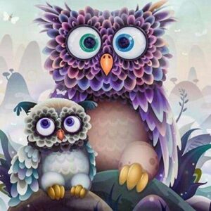 Diamond Painting De Nieuwsgierige Uiltjes Elvira Clement voorbeeldafbeelding van het volledige ontwerp