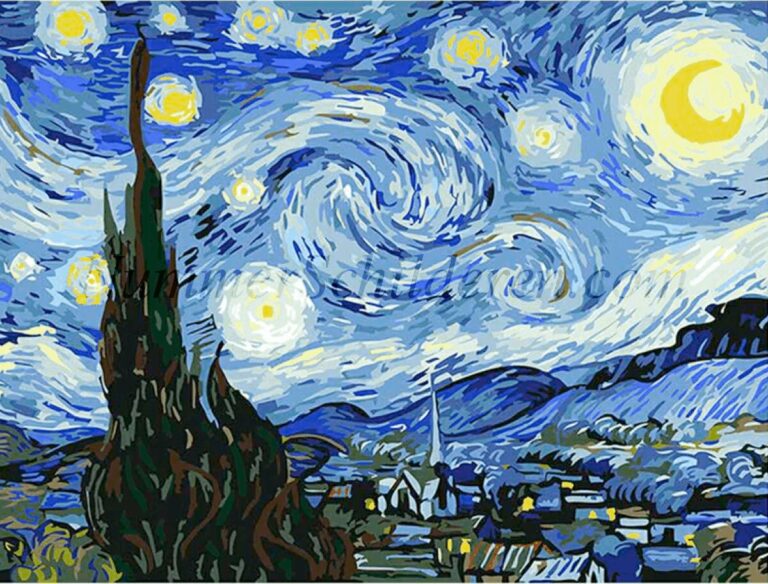 Diamond Painting De Sterrennacht Van Gogh schilderij voorbeeldafbeelding van het volledige ontwerp