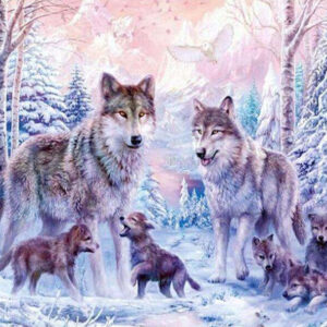 Diamond Painting De Wolven Familie voorbeeldafbeelding van het volledige ontwerp