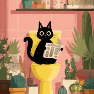 Diamond Painting De zwarte kat op het toilet voorbeeldafbeelding van het volledige ontwerp