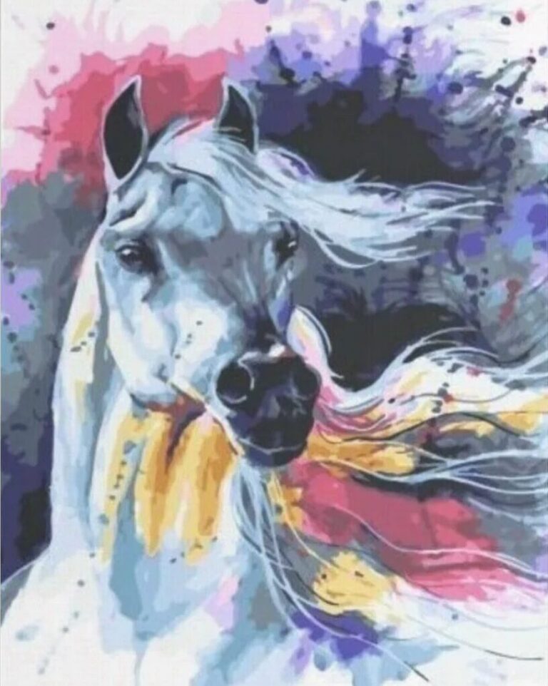 Diamond Painting Aquarel paard voorbeeldafbeelding van het volledige ontwerp