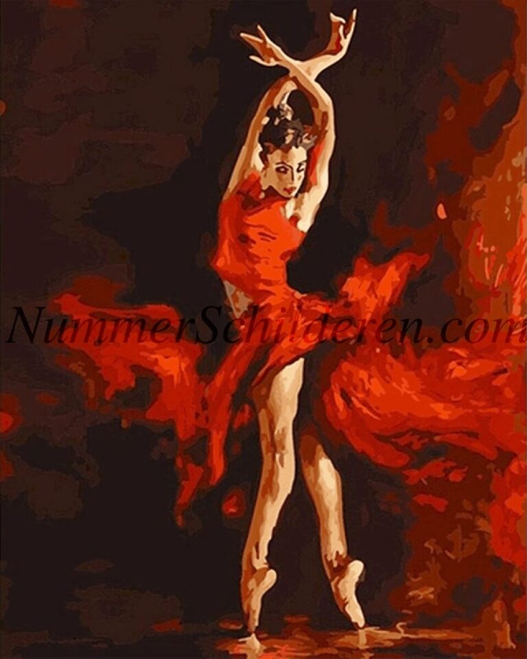 Diamond Painting Ballet meisje in het rood voorbeeldafbeelding van het volledige ontwerp