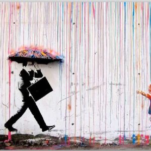 Diamond Painting Banksy - Kleurenregen voorbeeldafbeelding van het volledige ontwerp