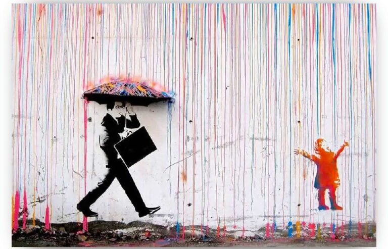 Diamond Painting Banksy - Kleurenregen voorbeeldafbeelding van het volledige ontwerp