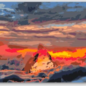 Diamond Painting Berg bedekt met wolken voorbeeldafbeelding van het volledige ontwerp