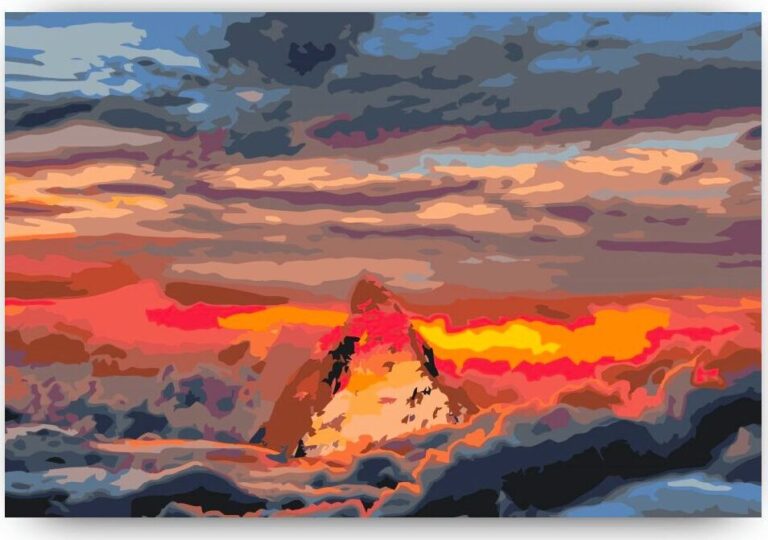 Diamond Painting Berg bedekt met wolken voorbeeldafbeelding van het volledige ontwerp