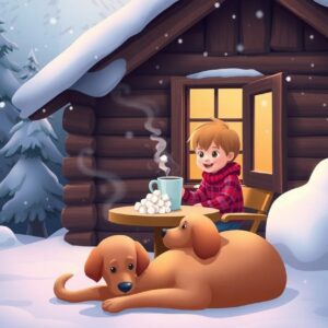 Diamond Painting Besneeuwde bergen, warme chocolademelk voorbeeldafbeelding van het volledige ontwerp