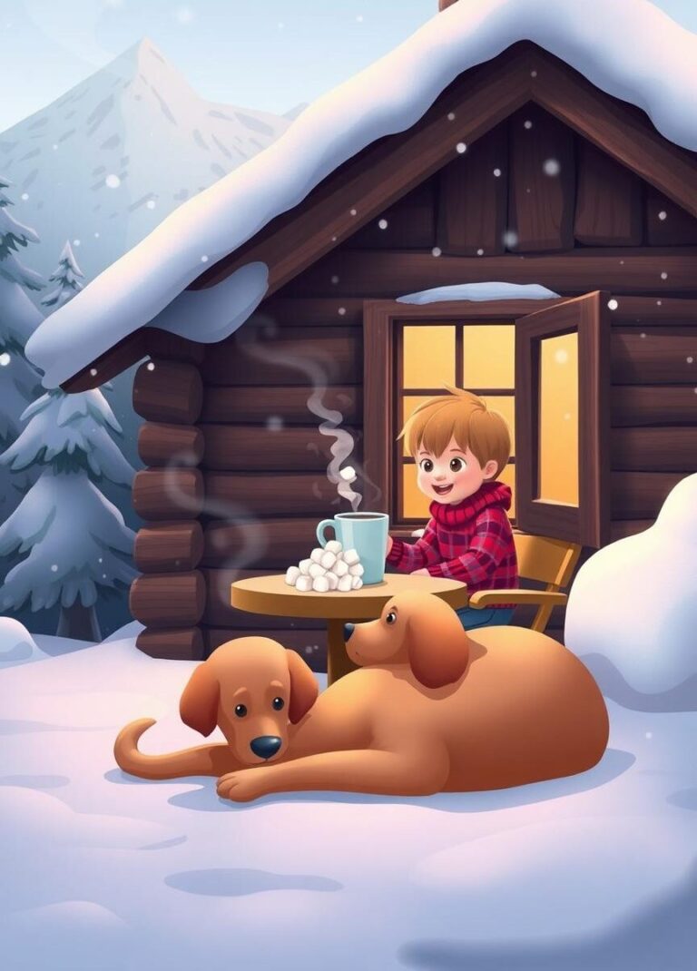 Diamond Painting Besneeuwde bergen, warme chocolademelk voorbeeldafbeelding van het volledige ontwerp