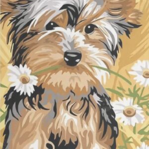Diamond Painting Bloem Yorkie voorbeeldafbeelding van het volledige ontwerp