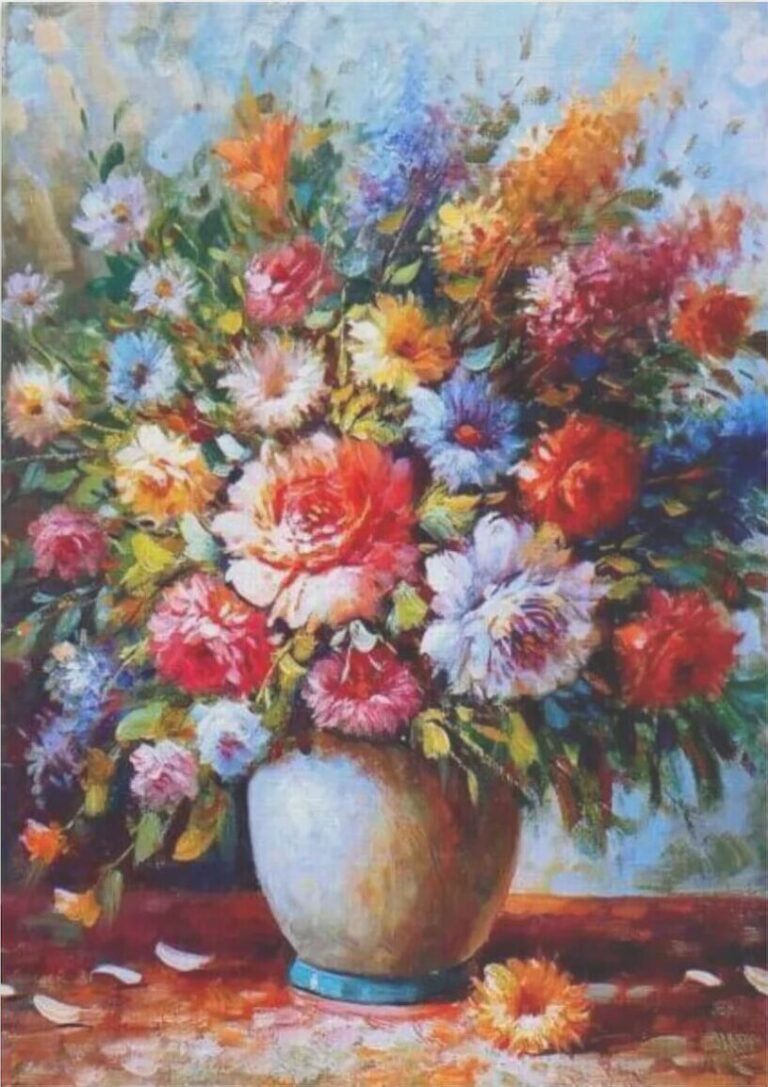 Diamond Painting Bloemen in vaas voorbeeldafbeelding van het volledige ontwerp