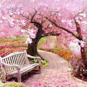 Diamond Painting Blossom Park Roze voorbeeldafbeelding van het volledige ontwerp