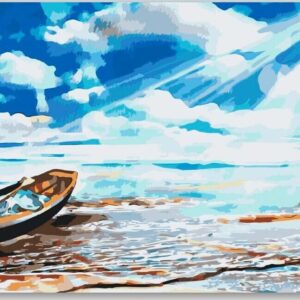 Diamond Painting Boot aan de rand van de zee voorbeeldafbeelding van het volledige ontwerp