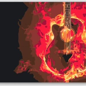 Diamond Painting Brandende gitaar voorbeeldafbeelding van het volledige ontwerp