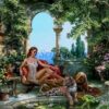 Diamond Painting Dame met tijger in de tuin voorbeeldafbeelding van het volledige ontwerp
