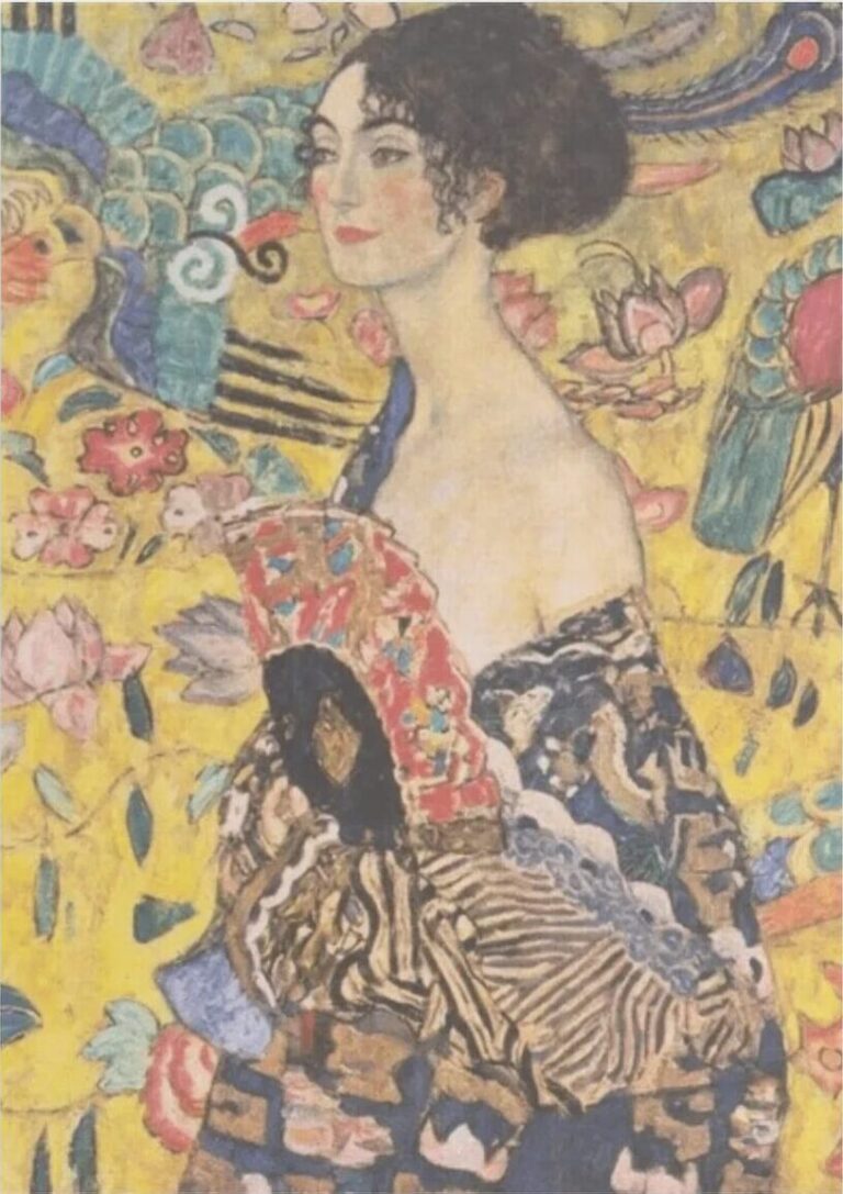 Diamond Painting Dame met waaier voorbeeldafbeelding van het volledige ontwerp
