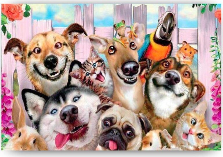 Diamond Painting Dieren Vrienden voorbeeldafbeelding van het volledige ontwerp
