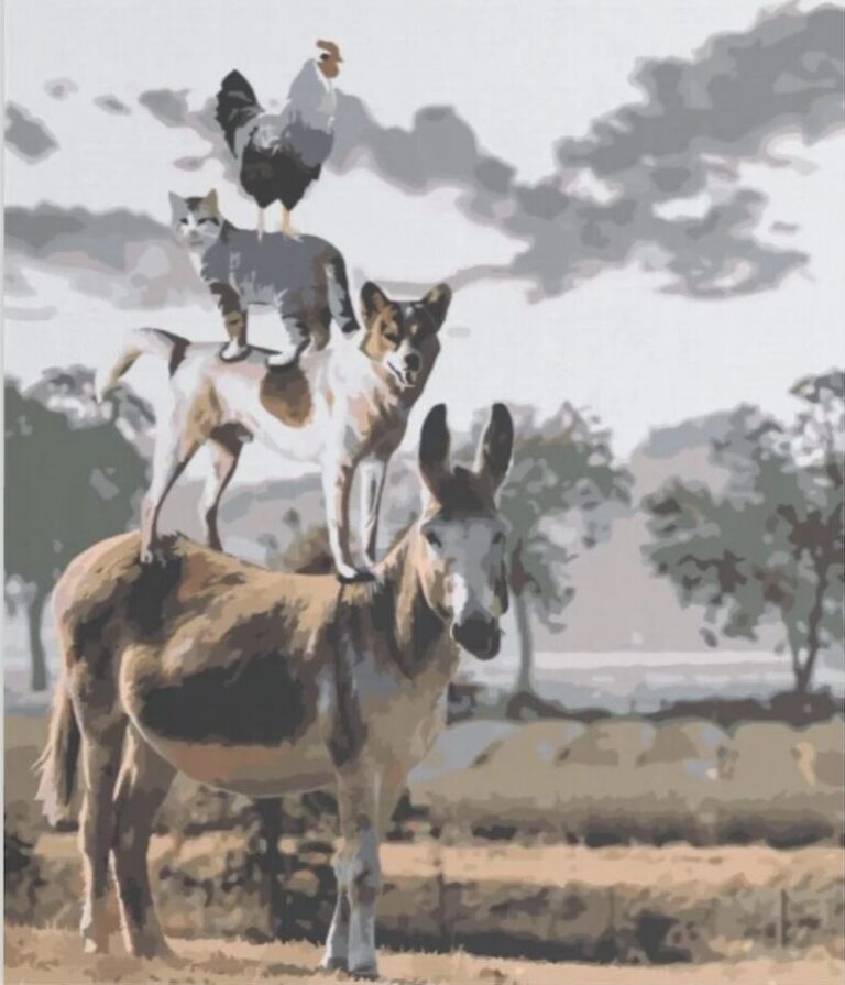 Diamond Painting Dierenpiramide voorbeeldafbeelding van het volledige ontwerp