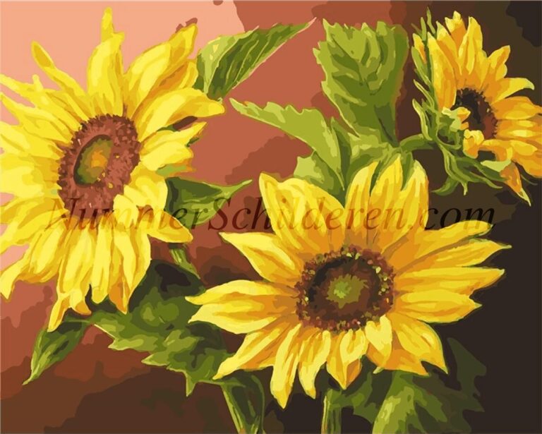 Diamond Painting Drie gele paardenbloemen voorbeeldafbeelding van het volledige ontwerp