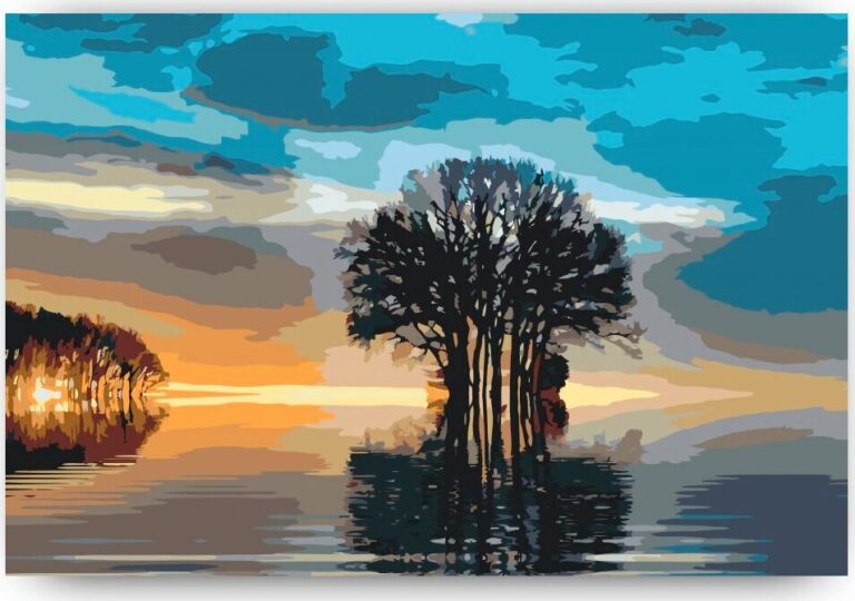 Diamond Painting Eenzame boom voorbeeldafbeelding van het volledige ontwerp