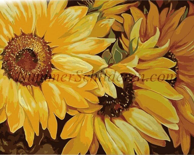 Diamond Painting Gele paardenbloemen closeup voorbeeldafbeelding van het volledige ontwerp