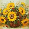 Diamond Painting Grote paardenbloemen in rode vaas voorbeeldafbeelding van het volledige ontwerp