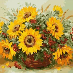 Diamond Painting Grote paardenbloemen in rode vaas voorbeeldafbeelding van het volledige ontwerp