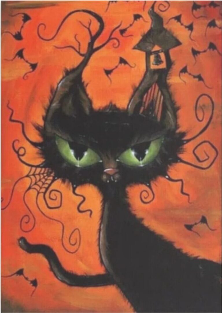 Diamond Painting Halloween Kat voorbeeldafbeelding van het volledige ontwerp