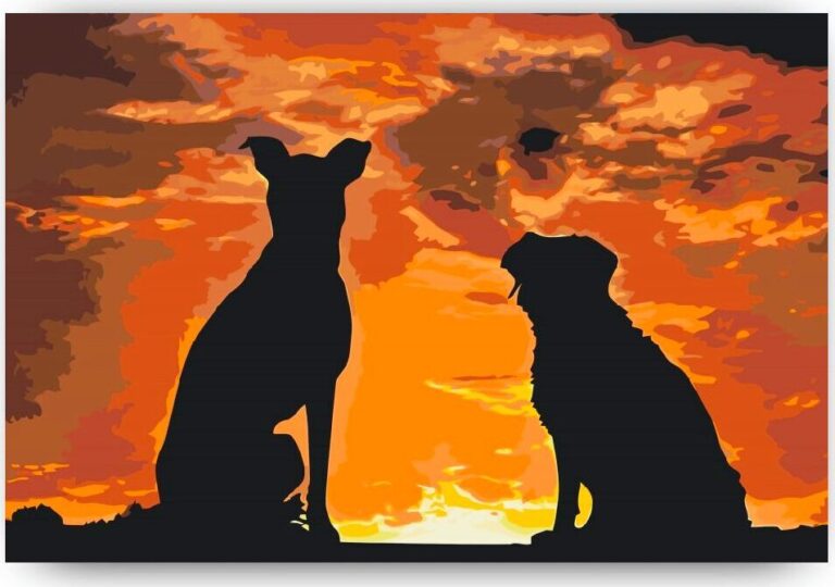 Diamond Painting Hondenvrienden voorbeeldafbeelding van het volledige ontwerp