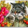 Diamond Painting Kat op de schutting voorbeeldafbeelding van het volledige ontwerp
