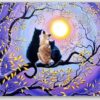 Diamond Painting Katten in het maanlicht voorbeeldafbeelding van het volledige ontwerp