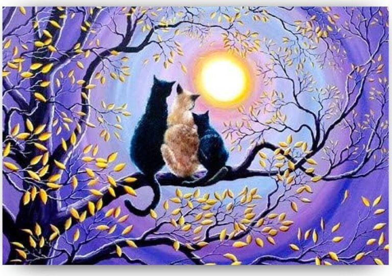 Diamond Painting Katten in het maanlicht voorbeeldafbeelding van het volledige ontwerp