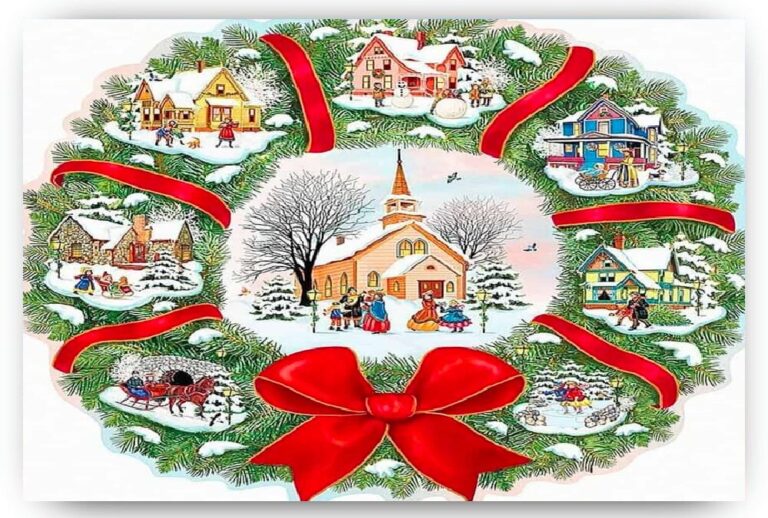 Diamond Painting Kerst Kransje voorbeeldafbeelding van het volledige ontwerp