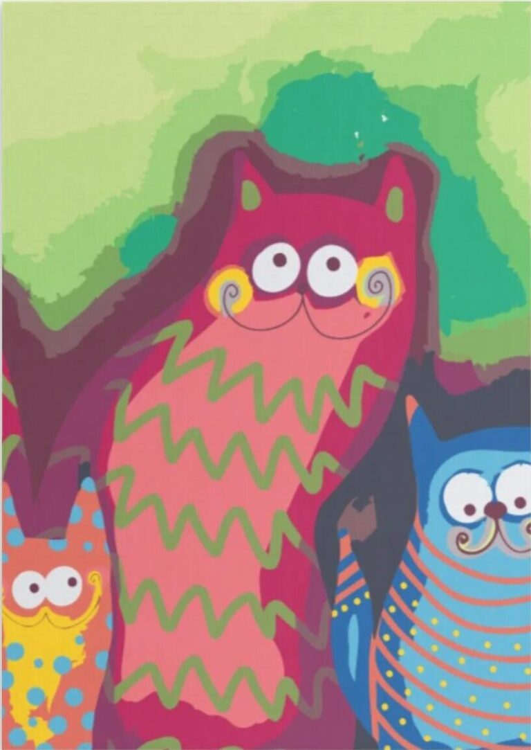 Diamond Painting Kittens voor kinderen voorbeeldafbeelding van het volledige ontwerp