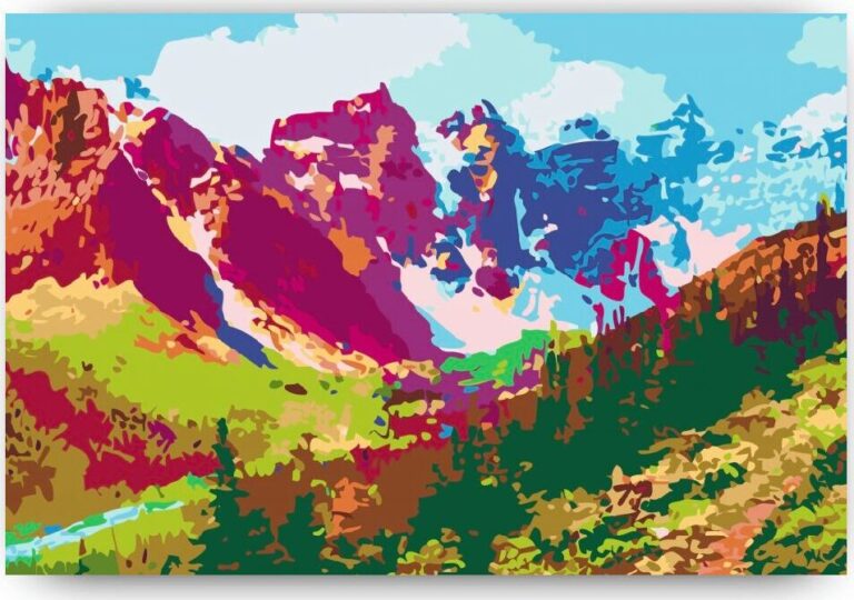 Diamond Painting Kleurrijke bergen voorbeeldafbeelding van het volledige ontwerp