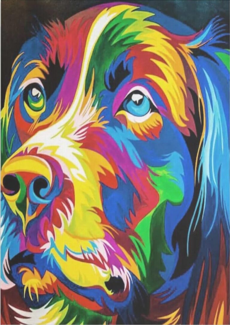 Diamond Painting Kleurrijke hond voorbeeldafbeelding van het volledige ontwerp