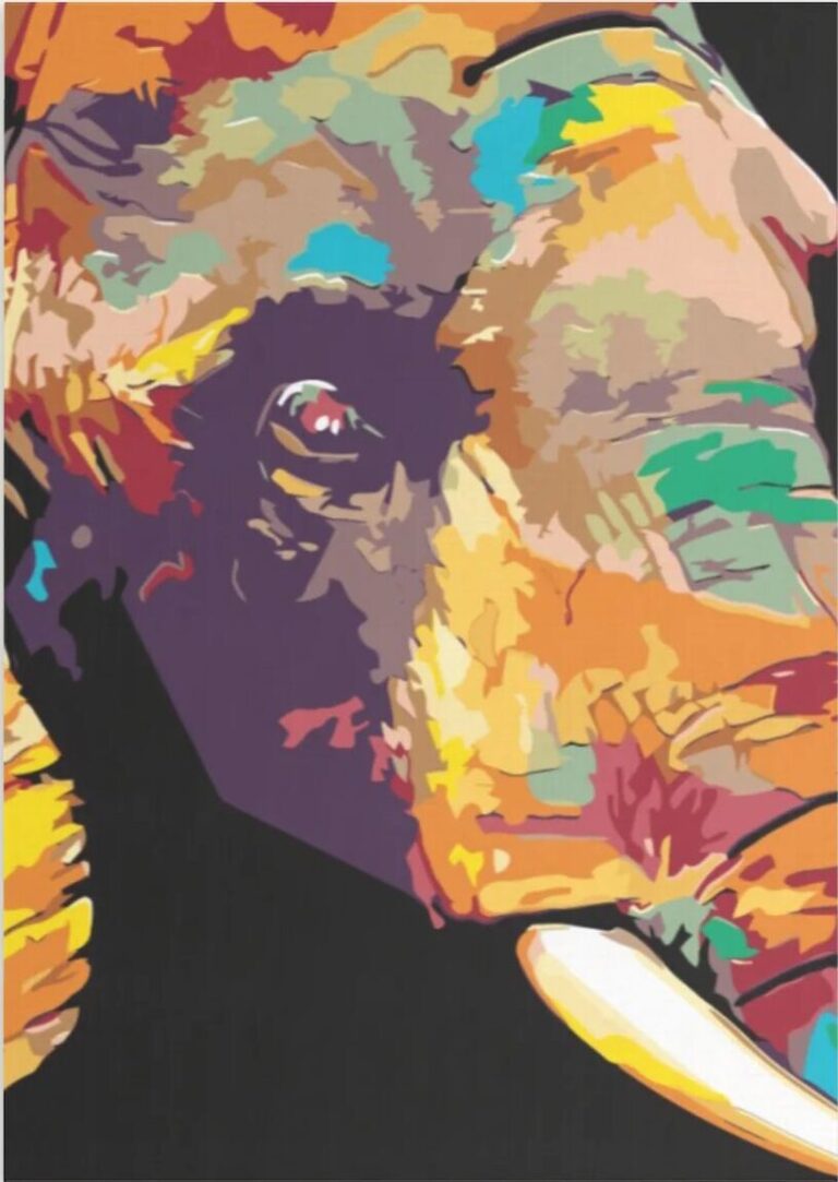 Diamond Painting Kleurrijke olifant voorbeeldafbeelding van het volledige ontwerp