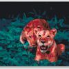Diamond Painting Leeuwin op jacht voorbeeldafbeelding van het volledige ontwerp