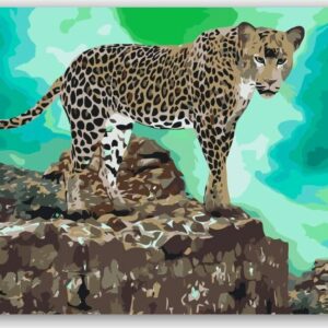 Diamond Painting Luipaard op de loer voor prooi voorbeeldafbeelding van het volledige ontwerp