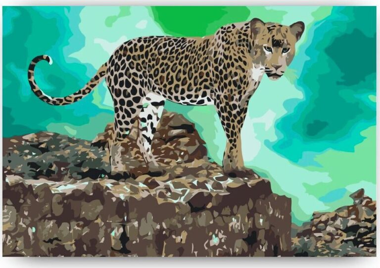 Diamond Painting Luipaard op de loer voor prooi voorbeeldafbeelding van het volledige ontwerp