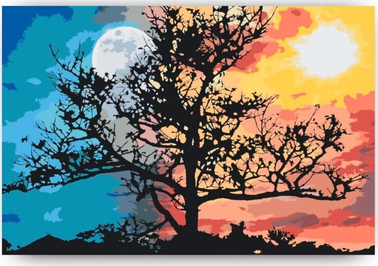 Diamond Painting Maan en Zon voorbeeldafbeelding van het volledige ontwerp
